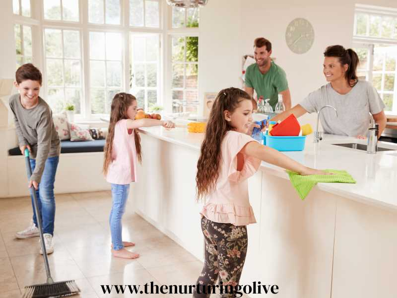 A-family-doing-chores-happily-together-teaching-responsibility-simple-everyday-ways