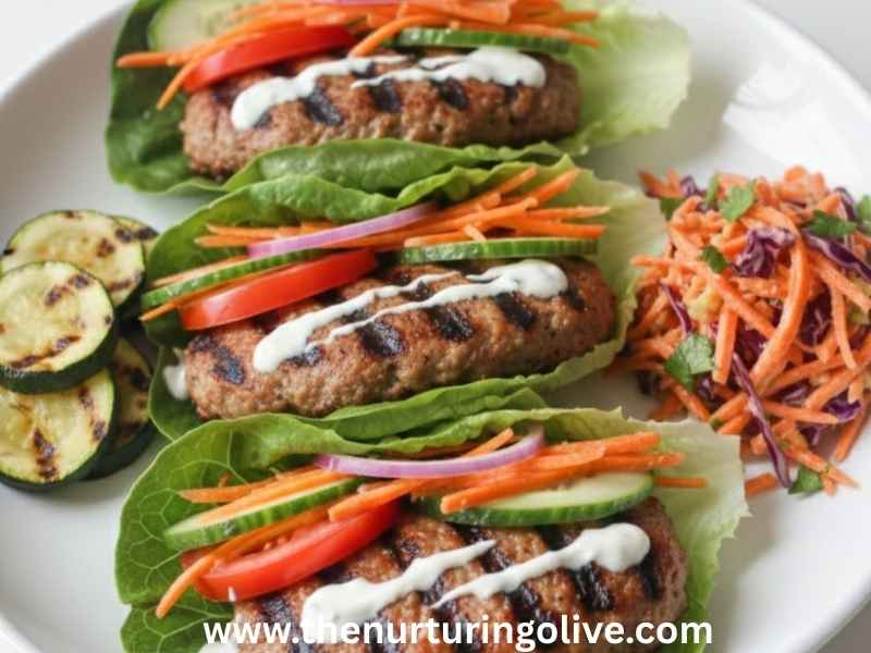 Turkey-burger-lettuce-wraps-with-grilled-zucchini-and-carrot-slaw