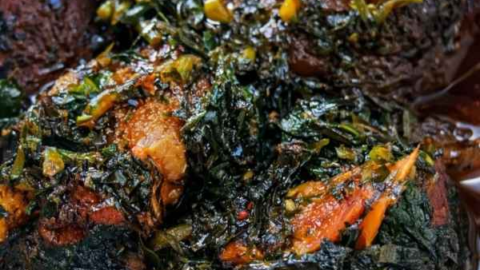 bright colourful Afang soup freshly prepared showing rich Nigerian soup and how to cook Afang soup perfectly