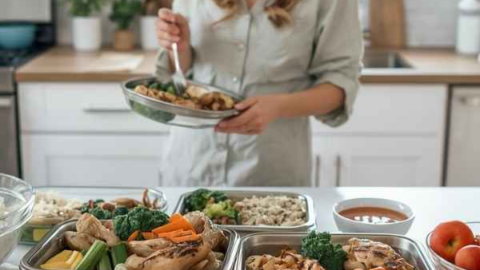 Meal prep for busy families with healthy prepared meals and ingredients ready for the week