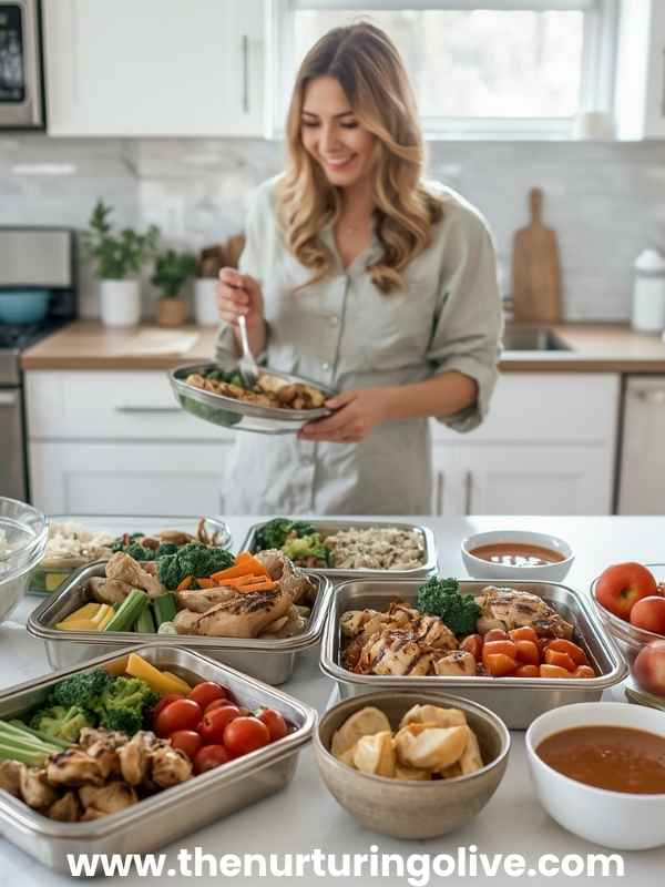 Meal prep for busy families with healthy prepared meals and ingredients ready for the week