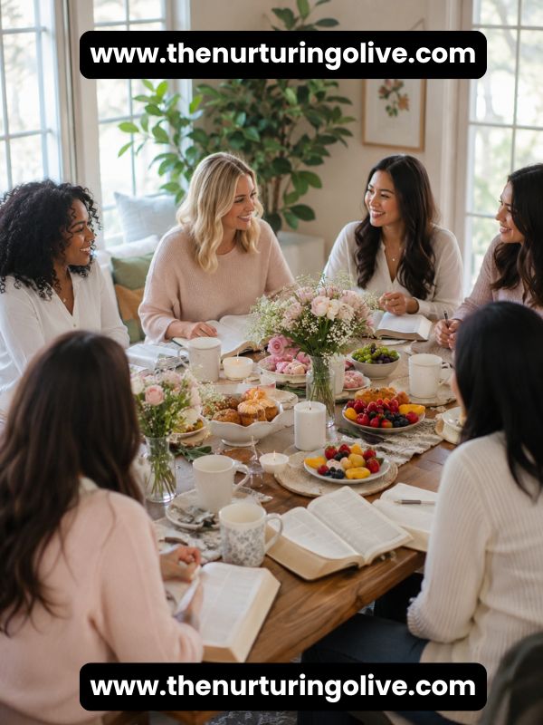 Women's Bible Study Brunch Ideas with Christian women enjoying brunch while studying the Bible together.